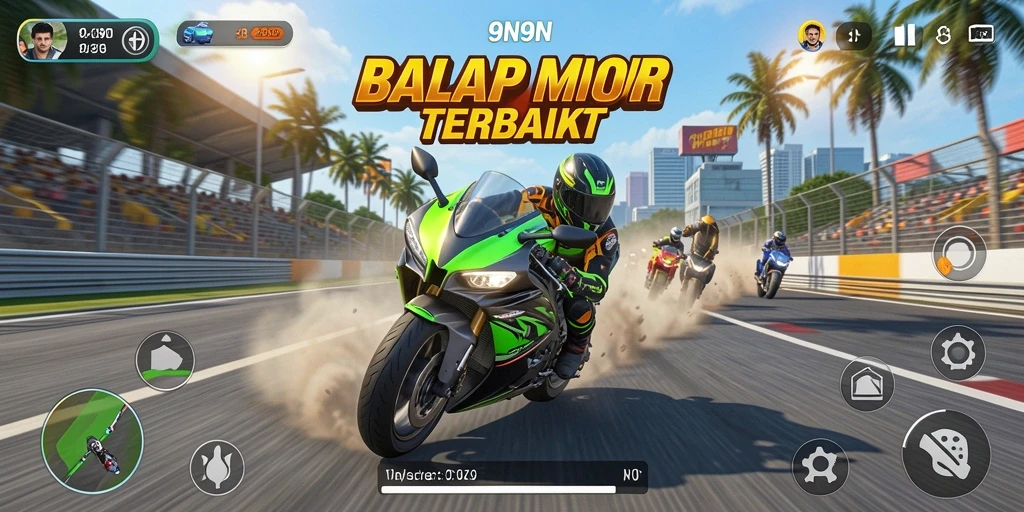 Screenshot menampilkan aksi balap motor mendebarkan di 9N9N.