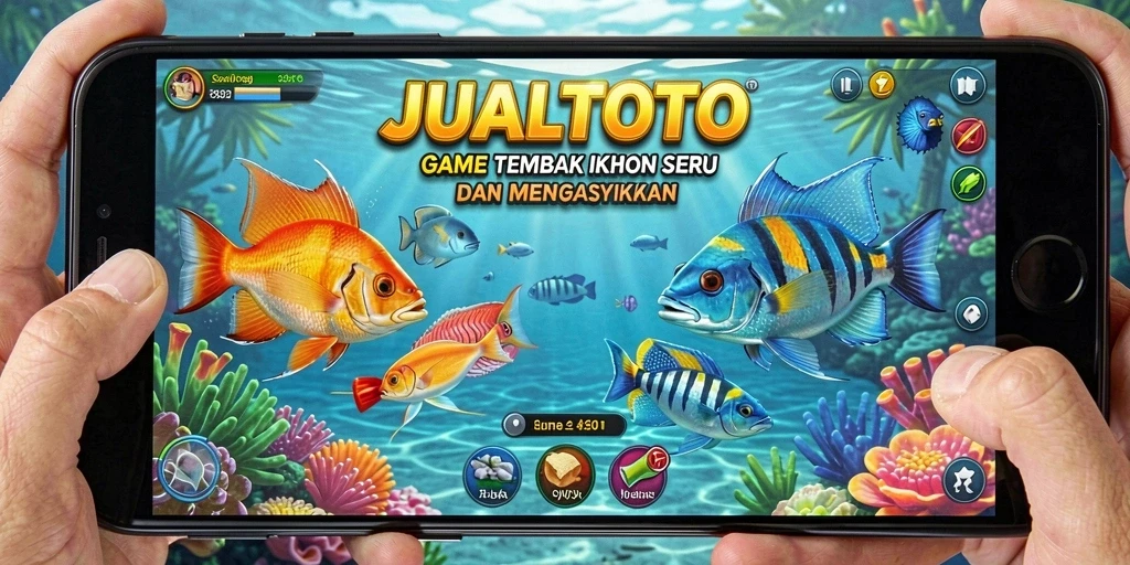 Tampilan gameplay seru dalam JUALTOTO saat menembak ikan.