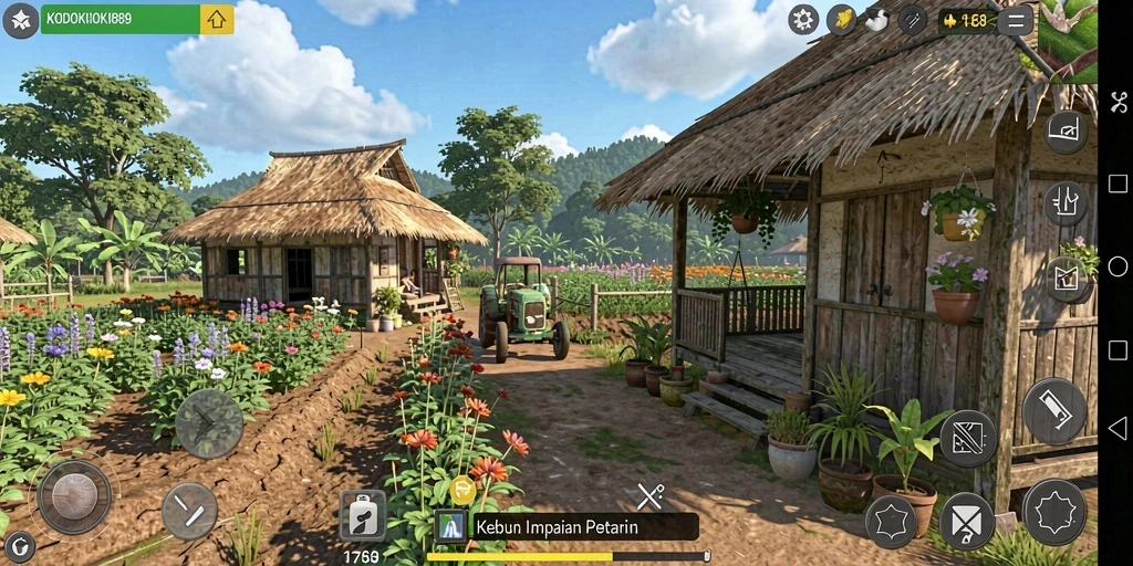 Tampilan gameplay KODOKHOKI889 yang menarik dengan aktivitas bertani yang dinamis.