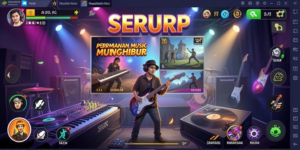 Tampilan gameplay SERURP dengan berbagai genre musik yang menarik.