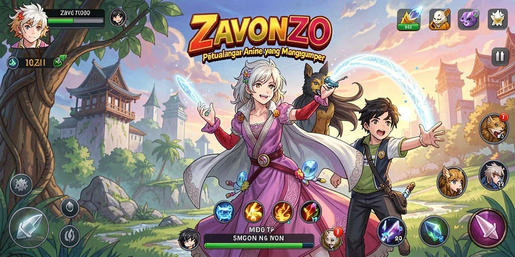 Tampilan menarik dari gameplay ZAVONZO dengan karakter anime.